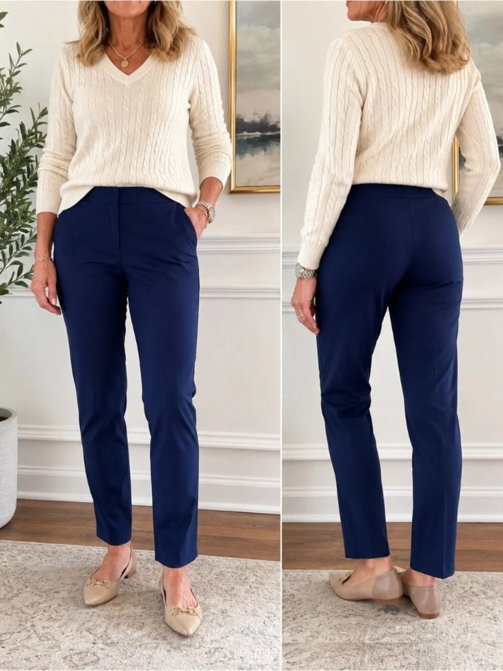 Lauren Ralph Lauren Navy Slim Fit Ankle Pant Size 14